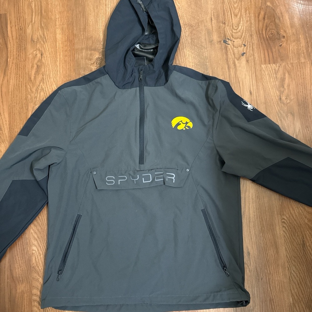 Iowa Hawkeye Spyder Gray and Black Hooded Pullover with Yellow Logo
